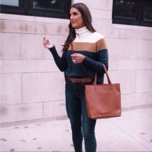 J. Crew Colorblock Turtleneck Sweater XS Cream Camel Navy